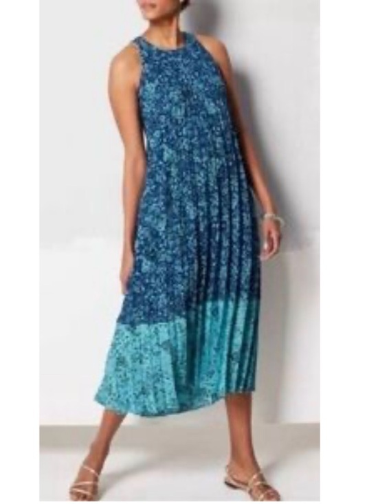 J. Jill Dresses & Skirts - J. Jill Ditsy Floral Accordion Pleated Sleeveless A-Line Midi Dress Blue XL